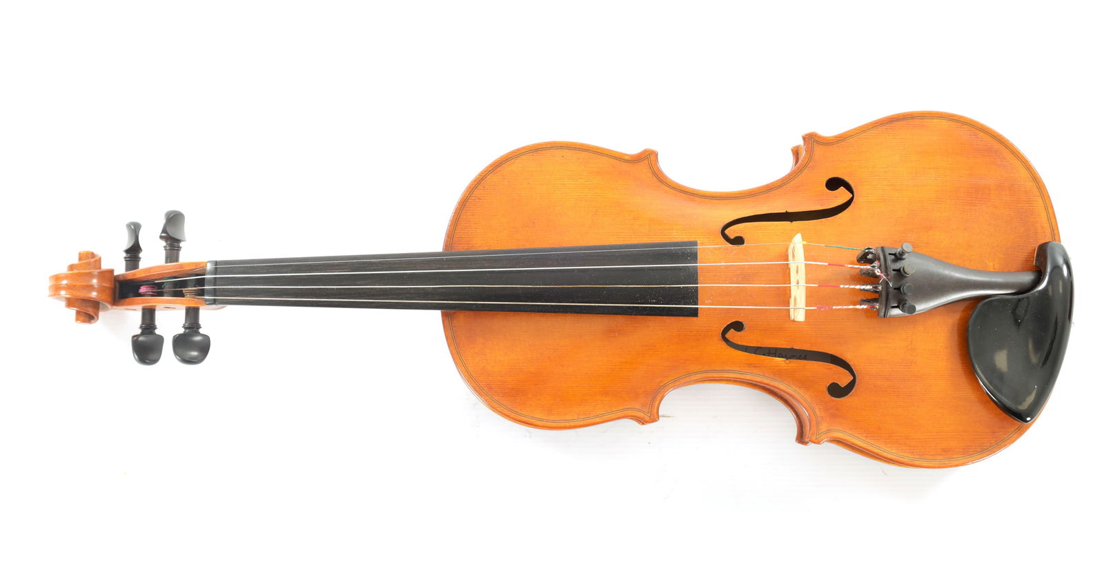 A VIOLIN LABELLED L.G. HAYNES, 1984.: A VIOLIN LABELLED L.G. HAYNES, 1984, with a two-piece back, in hardwood case. (length of back 35.4cm, total length 58.4cm.)