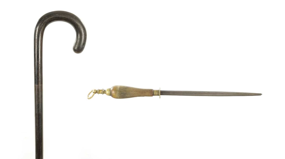 A 19TH CENTURY HORN WALKING STICK AND HORN HANDLED SHARPENER (1 of 8)
