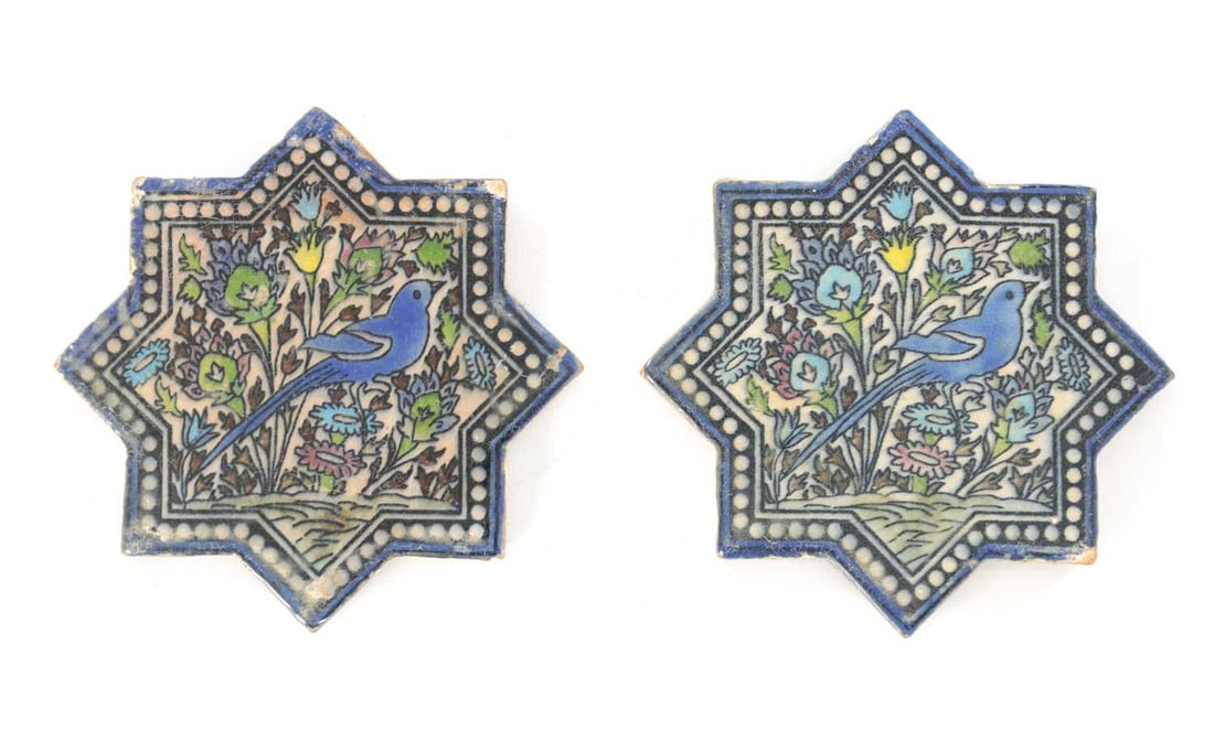 TWO ISLAMIC STAR-SHAPED GLAZED CERAMIC TILES (1 of 5)