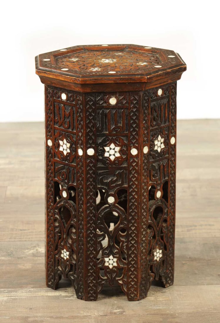 A 19TH CENTURY OTTOMAN CARVED HARDWOOD AND MOTHER OF PEARL INLAID OCCASIONAL TABLE (1 of 5)
