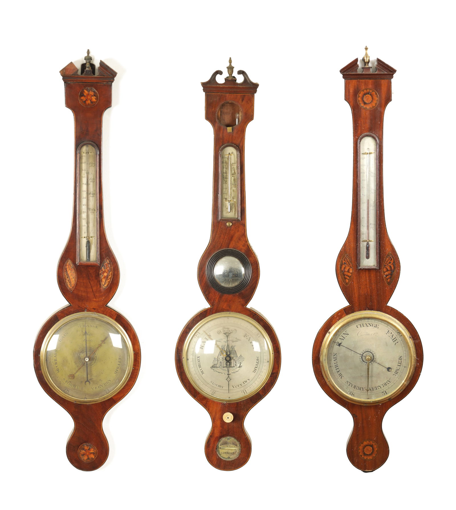 A Collection Of Three Mahogany Wheel Barometers Auction