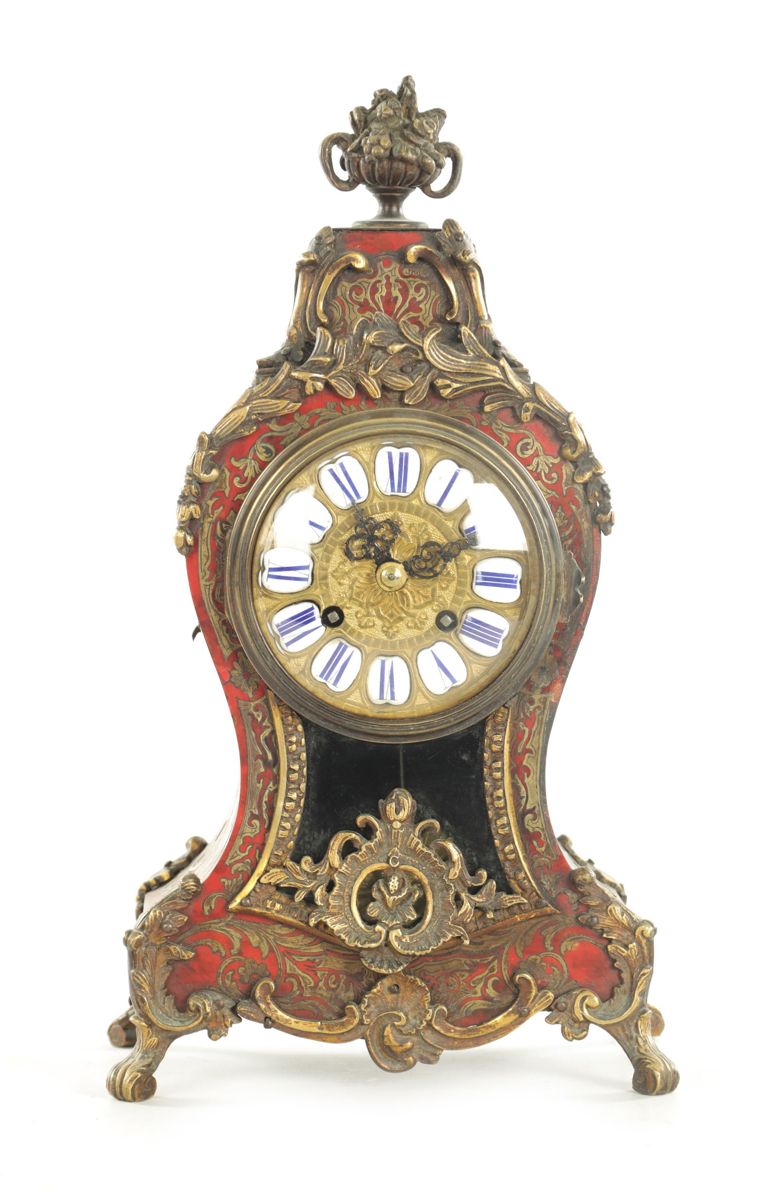 A 19TH CENTURY FRENCH ROCOCO BRASS MOUNTED AND INLAID RED TORTOISESHELL BOULLEWORK MANTEL CLOCK (1 of 7)