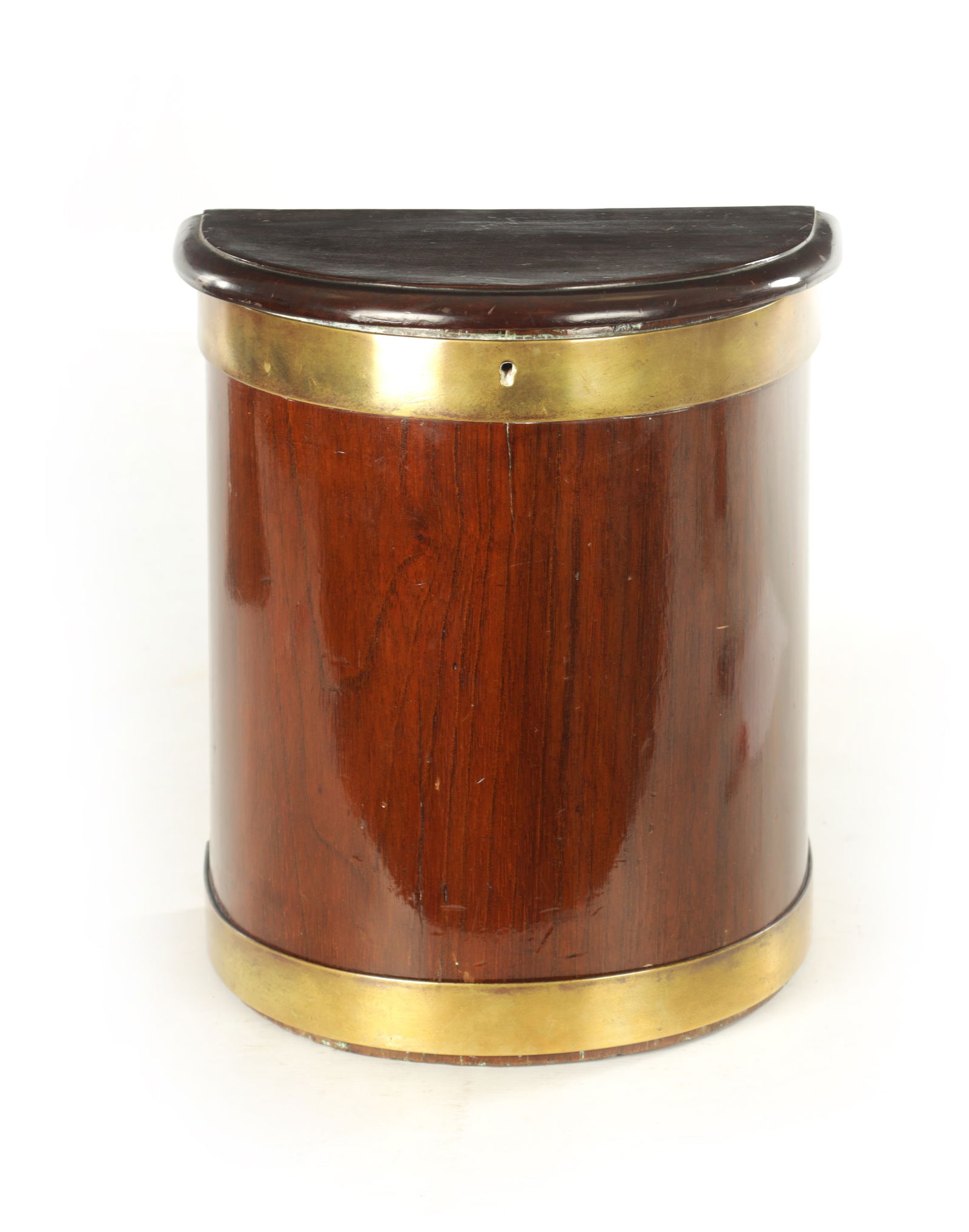 A GEORGE III BRASS BOUND MAHOGANY BOTTLE HOLDER (1 of 7)
