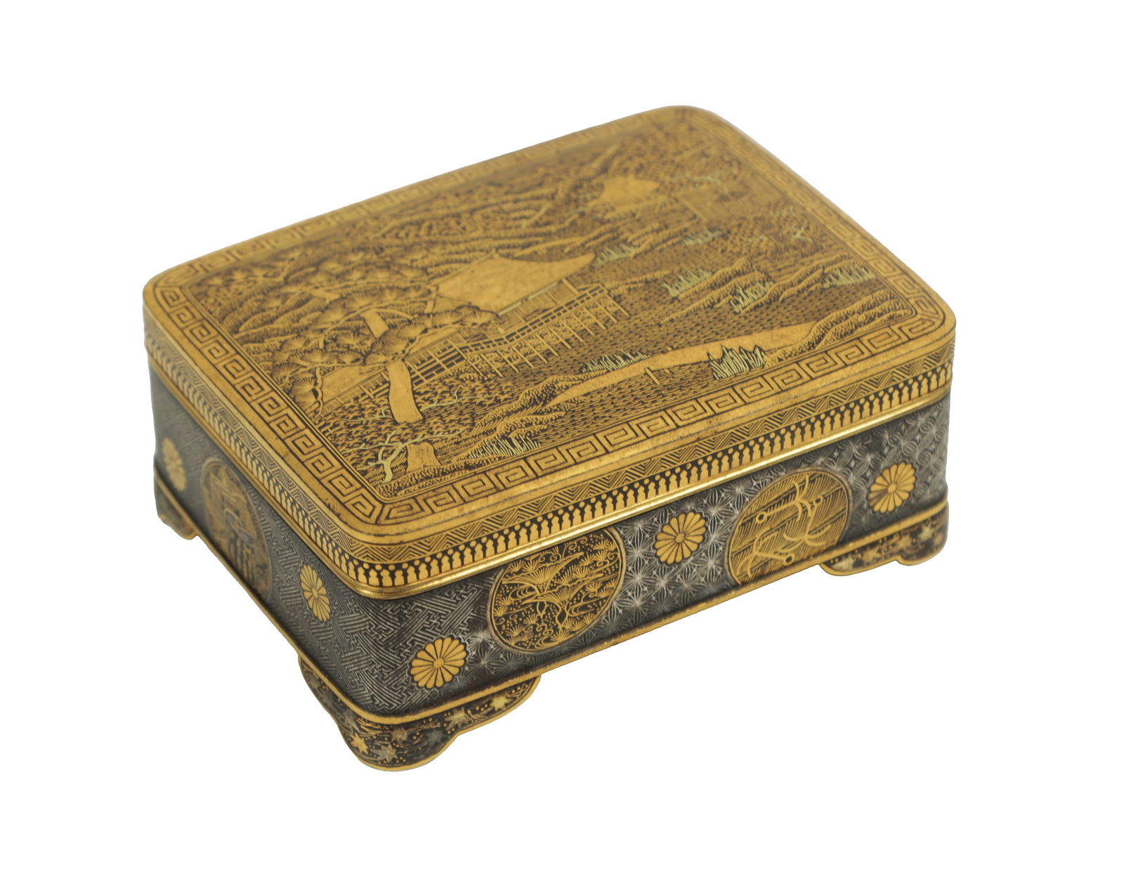 A FINE JAPANESE MEIJI GILT AND SILVERED IRONWORK BOX BY KOMAI (1 of 6)