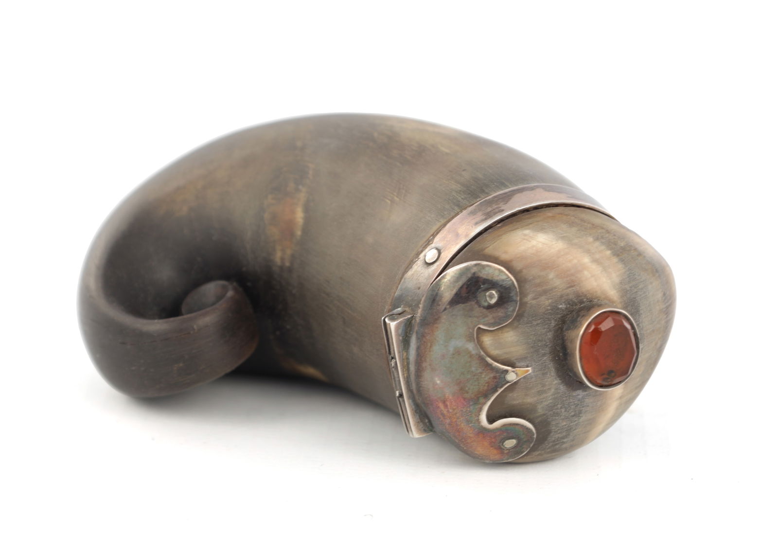 A 19TH CENTURY SCOTTISH RAM'S HORN SILVER MOUNTED SNUFF MULL (1 of 8)