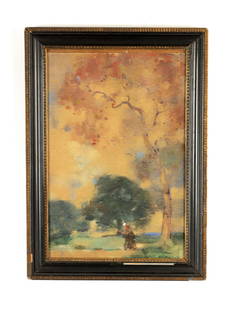 HENRY TAYLOR WYSE (SCOTTISH, 1870-1951) AUTUMNAL WATERCOLOUR: HENRY TAYLOR WYSE (SCOTTISH, 1870-1951) AUTUMNAL WATERCOLOUR depicting a figure in a forest setting in a glazed moulded ebony frame, signed and dated 04 (38cm high 25cm wide)