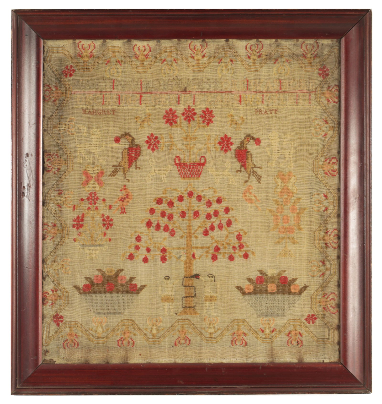 A 19TH CENTURY NEEDLEWORK SAMPLER BY MARGRET PRATT (1 of 7)