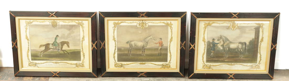 A SET OF THREE LATE 18TH CENTURY JAMES SEYMOUR SPORTING PRINTS: A SET OF THREE LATE 18TH CENTURY JAMES SEYMOUR SPORTING PRINTS of equestrian interest. - in later glazed frames. (29cm high, 39.5cm wide)