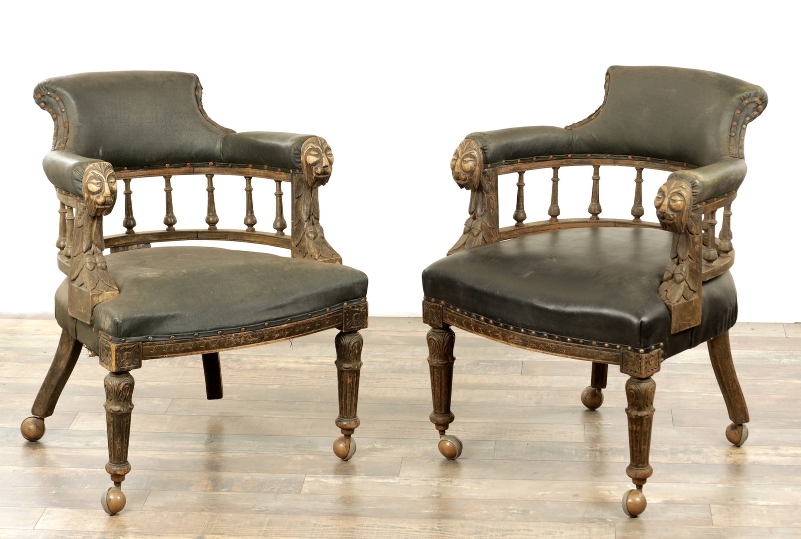 A PAIR OF VICTORIAN CARVED OAK DESK CHAIRS (1 of 17)