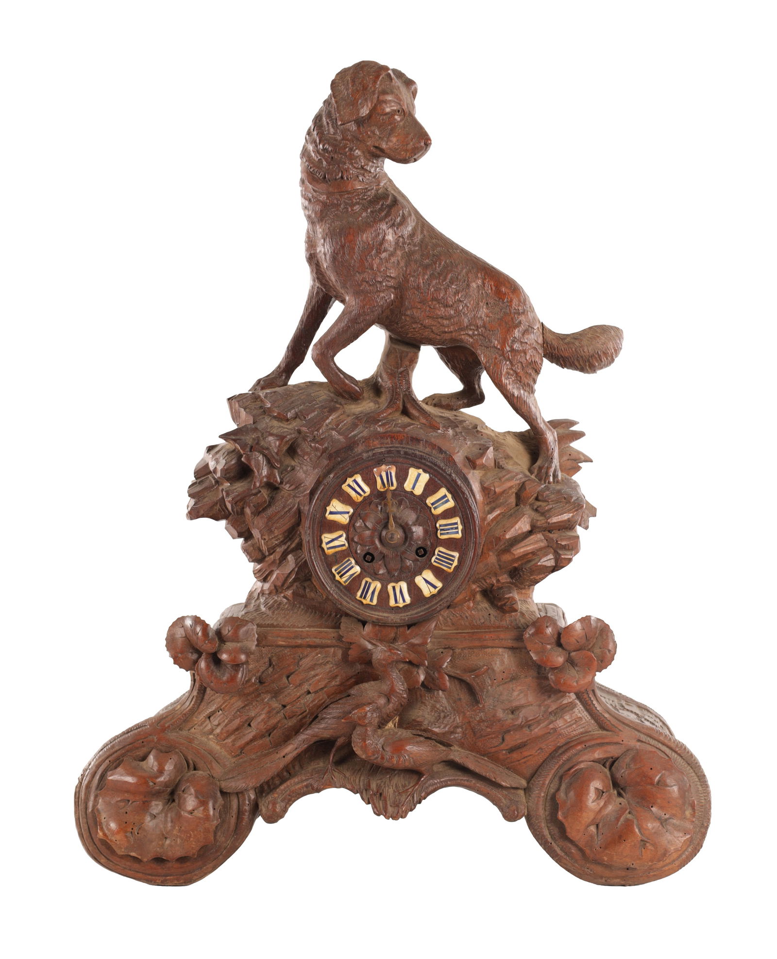 A LATE 19TH CENTURY BLACK FOREST CARVED LINDEN WOOD MANTEL CLOCK (1 of 12)