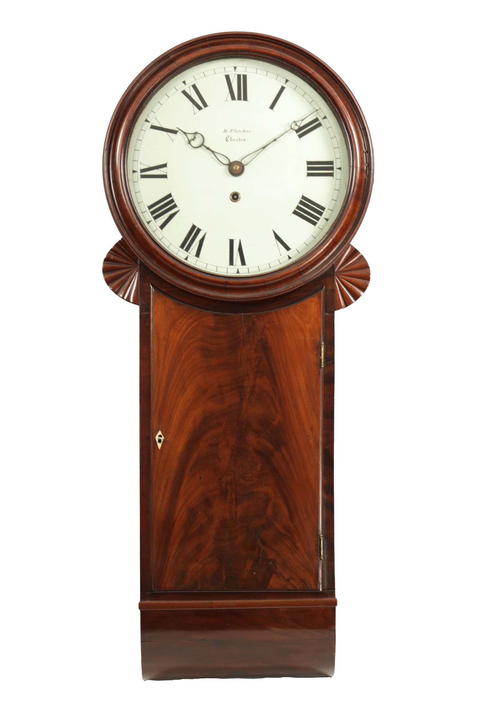 R. FLETCHER, CHESTER. A GOOD GEORGE III MAHOGANY EIGHT-DAY WEIGHT DRIVEN TRUNK DIAL WALL CLOCK (1 of 6)