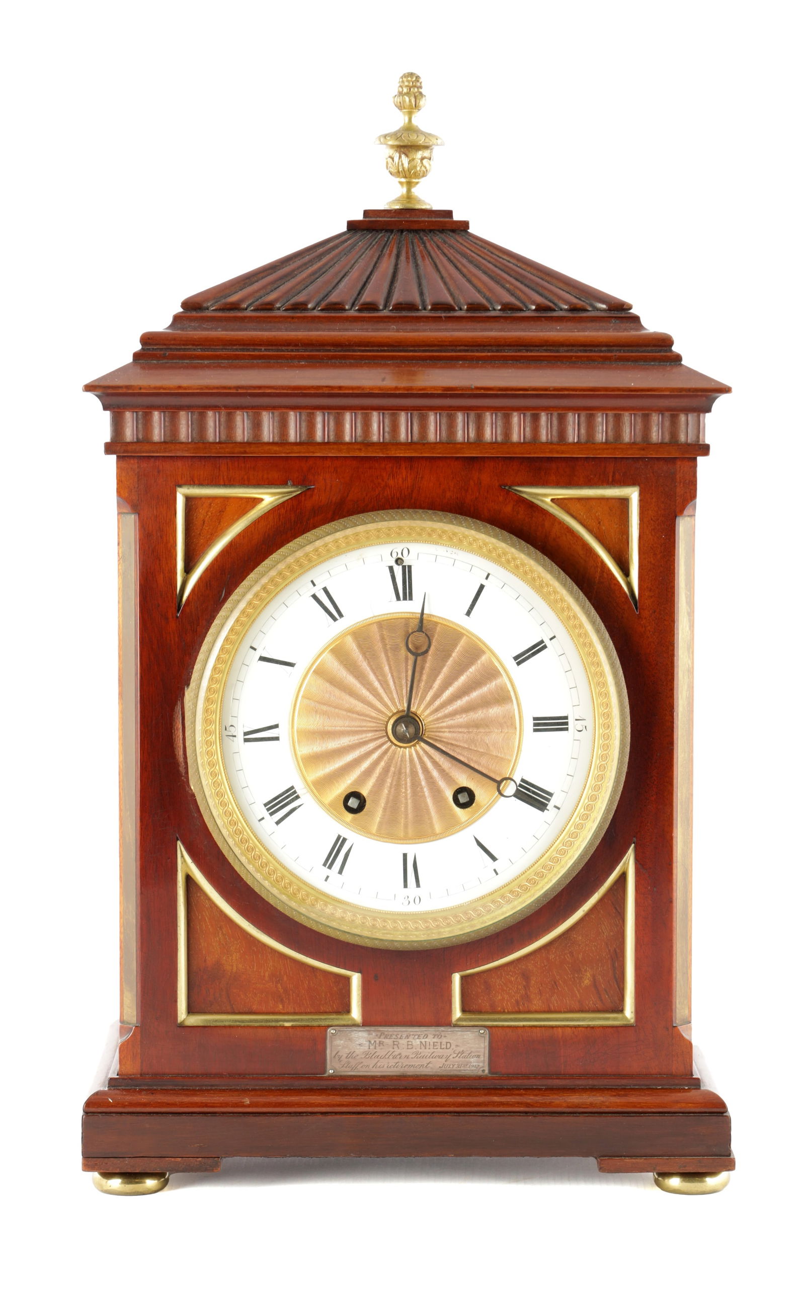 A LATE 19TH CENTURY FRENCH MAHOGANY QUARTER CHIMING MANTEL CLOCK (1 of 9)