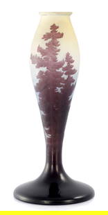AN EMILE GALLE ART NOVEAU CAMEO GLASS VASE OF LARGE SIZE: AN EMILE GALLE ART NOVEAU CAMEO GLASS VASE OF LARGE SIZE with woodland landscape - signed (35cm high )