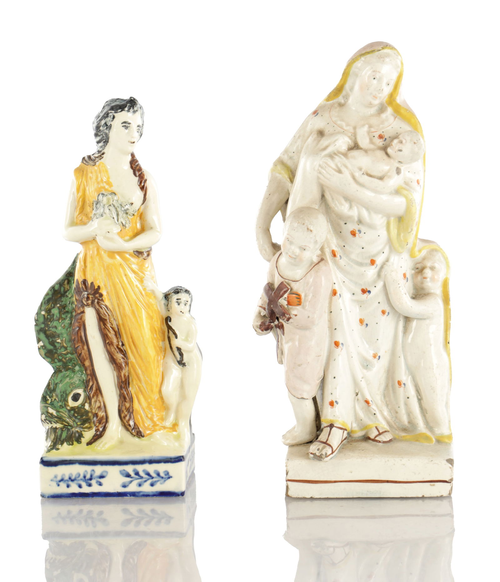 A LATE 18TH CENTURY PEARLWARE STAFFORDSHIRE FIGURE AND A LATE 18TH CENTURY CREAMWARE FIGURE (1 of 9)