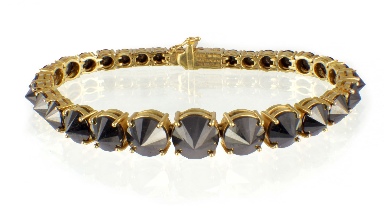 AN ARA VARTANIAN 18CT YELLOW GOLD AND GRADUATED SUBVERTED BLACK DIAMOND TENNIS BRACELET (1 of 5)