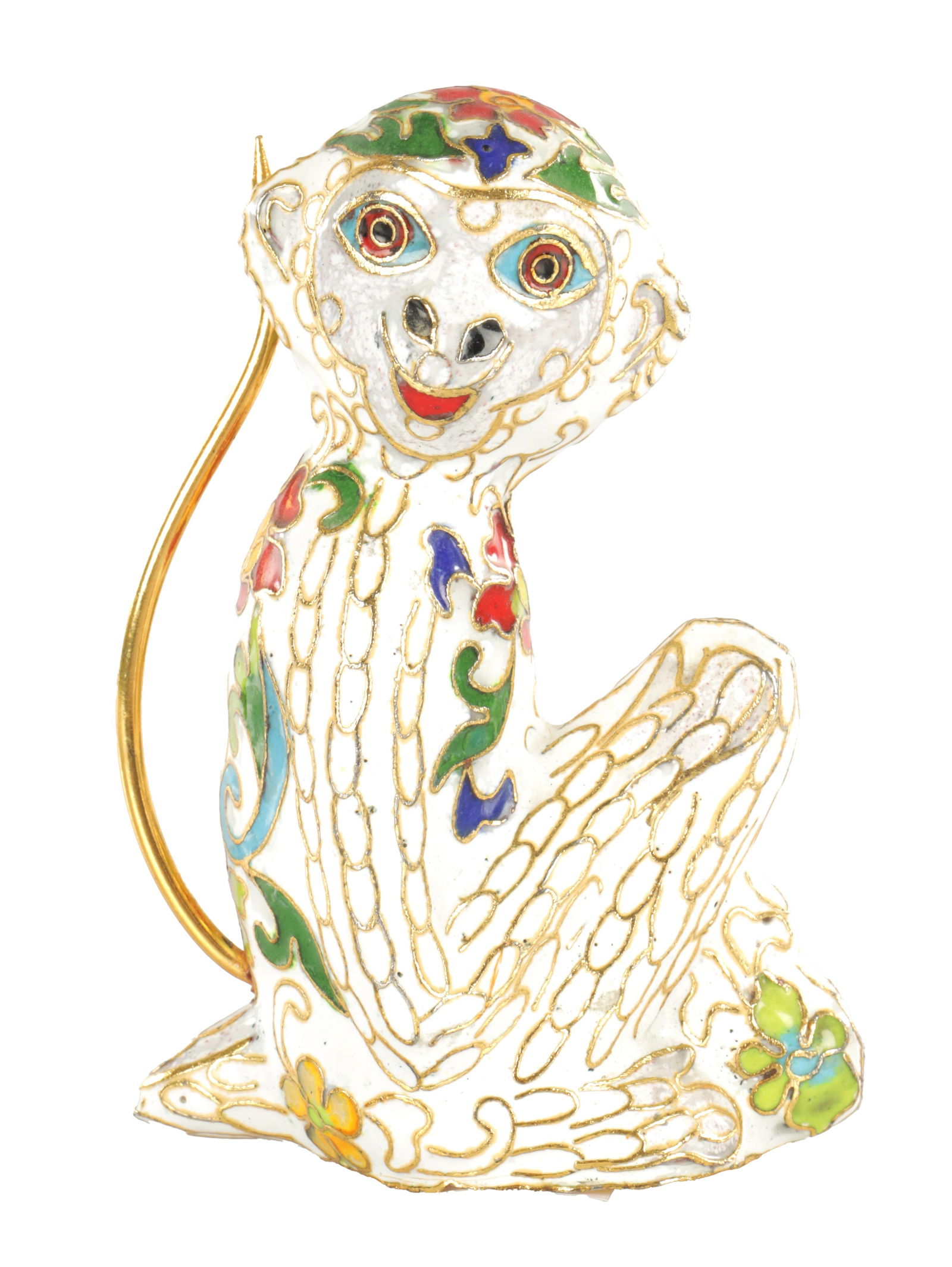 A 20TH CENTURY CLOISONNE ENAMEL MONKEY: A 20TH CENTURY CLOISONNE ENAMEL MONKEY (10.5cm high)