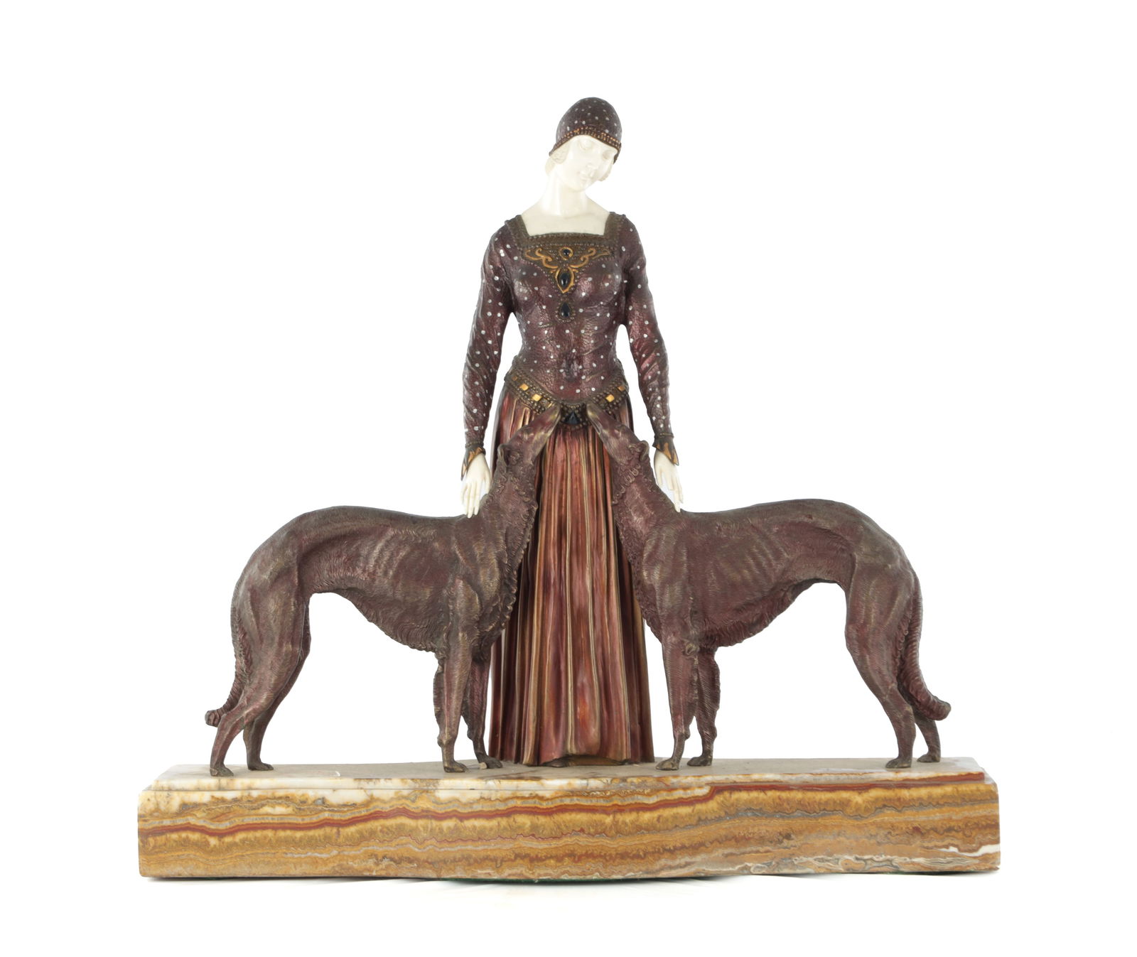 AFTER CHIPARUS. A LARGE ART DECO STYLE PAINTED BRONZE AND IVORINE SCULPTURE (1 of 13)