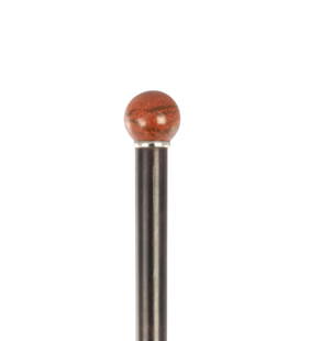 A 19TH CENTURY SPHERICAL GOLDSTONE HANDLED WALKING CANE: A 19TH CENTURY SPHERICAL GOLDSTONE HANDLED WALKING CANE on a polished hardwood shaft with metal collar and horn ferrule - goldstone is a man-made glass containing copper crystals, especially popular