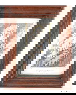 A LATE 19TH CENTURY WATERCOLOUR ON IVORY IN THE STYLE OF AN ETCHING: A LATE 19TH CENTURY WATERCOLOUR ON IVORY IN THE STYLE OF AN ETCHING titled 'La Vierge de la Redemption', signed and dated 1895 - mounted with ivory slip and moulded rosewood frame. (12cm high 9cm wide