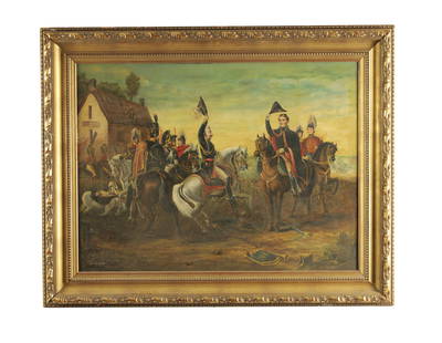 A LARGE 19TH CENTURY OIL ON CANVAS: A LARGE 19TH CENTURY OIL ON CANVAS battle scene, signed B.Y.F. Jones - in gilt moulded frame (64.6cm high, 87cm wide)