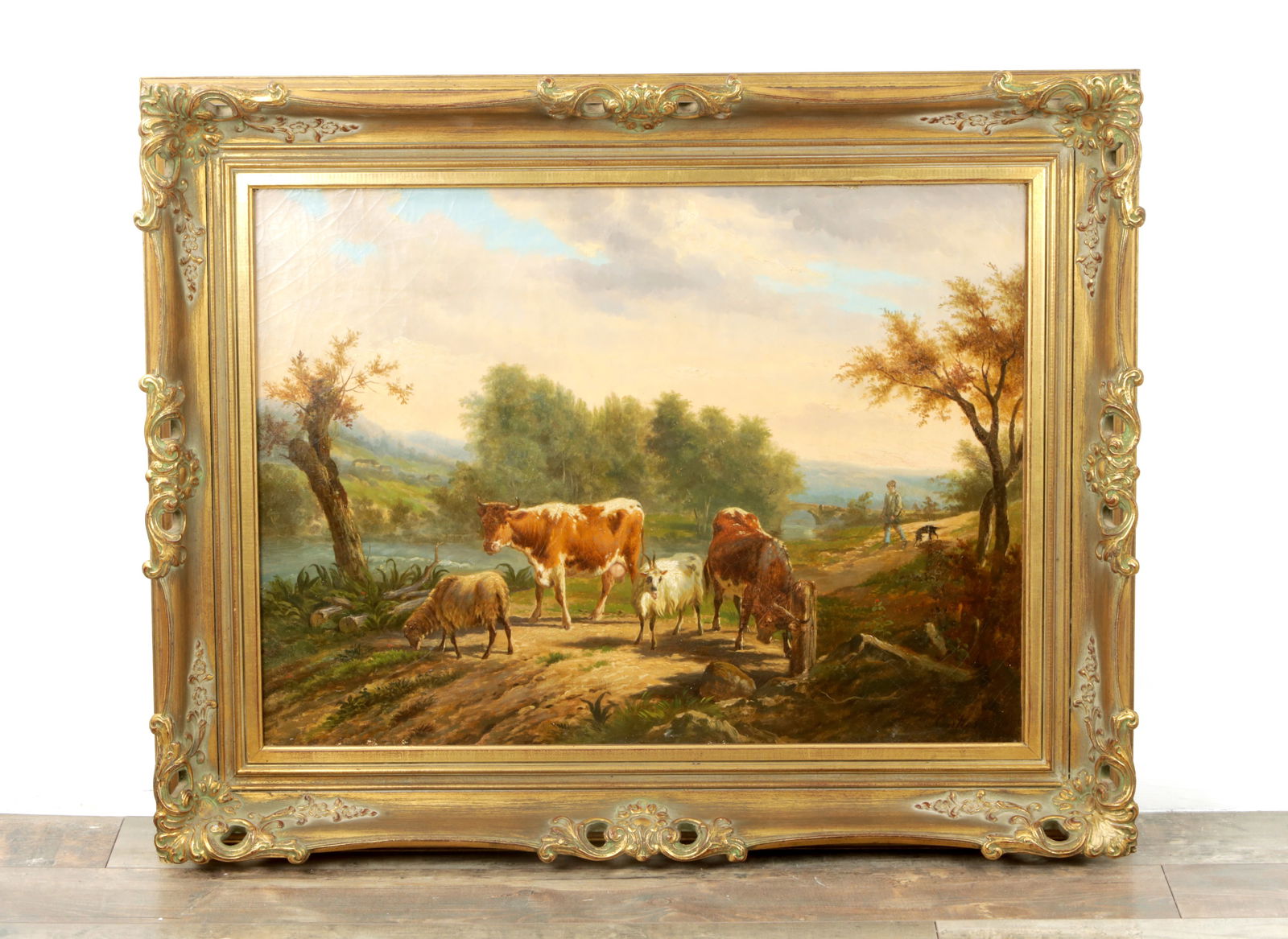 KARL CARTIER (1855-1925) OIL ON CANVAS: KARL CARTIER (1855-1925) OIL ON CANVAS depicting cattle, sheep and goat, signed - mounted in a gilt swept frame. (53cm high 72cm wide)
