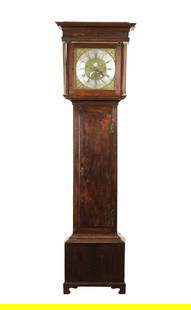 ROBERTS, OTLEY. A GEORGE III OAK BRASS DIAL 30HR LONGCASE CLOCK WITH PENNY MOON: ROBERTS, OTLEY. A GEORGE III OAK BRASS DIAL 30HR LONGCASE CLOCK WITH PENNY MOON the 12" brass dial with torch spandrels and silvered Roman chapter signed around the chapter ring, enclosing a finely en