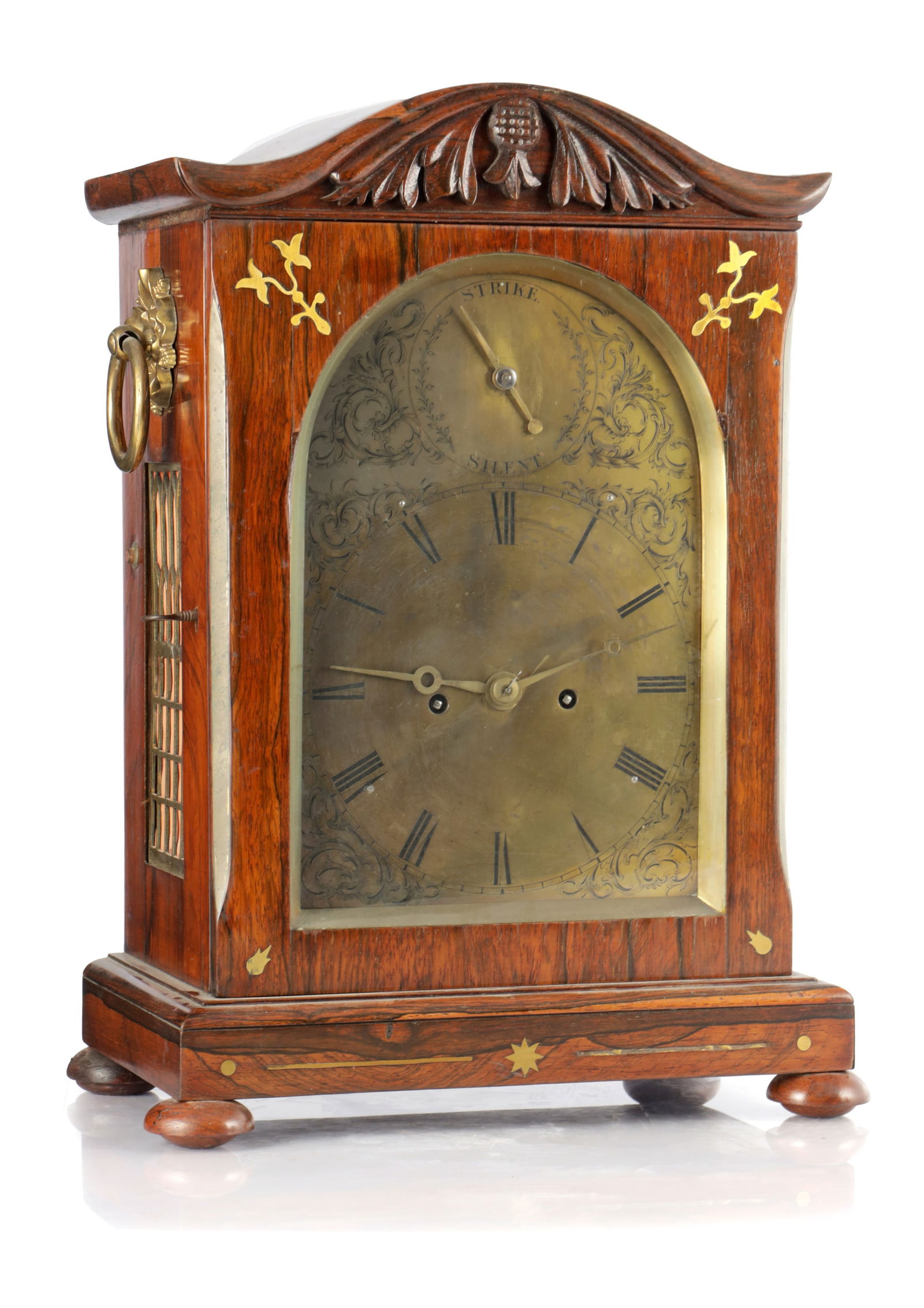 A WILLIAM IV BRASS INLAID ROSEWOOD QUARTER CHIMING BRACKET CLOCK (1 of 19)