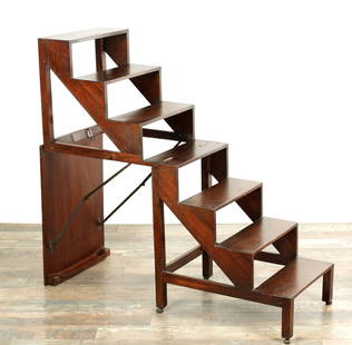 A GEORGE III MAHOGANY SET OF METAMORPHIC LIBRARY STEPS / TABLE: A GEORGE III MAHOGANY SET OF METAMORPHIC LIBRARY STEPS / TABLE with hinged top revealing a set of steps (70cm wide 48cm deep 72cm high )