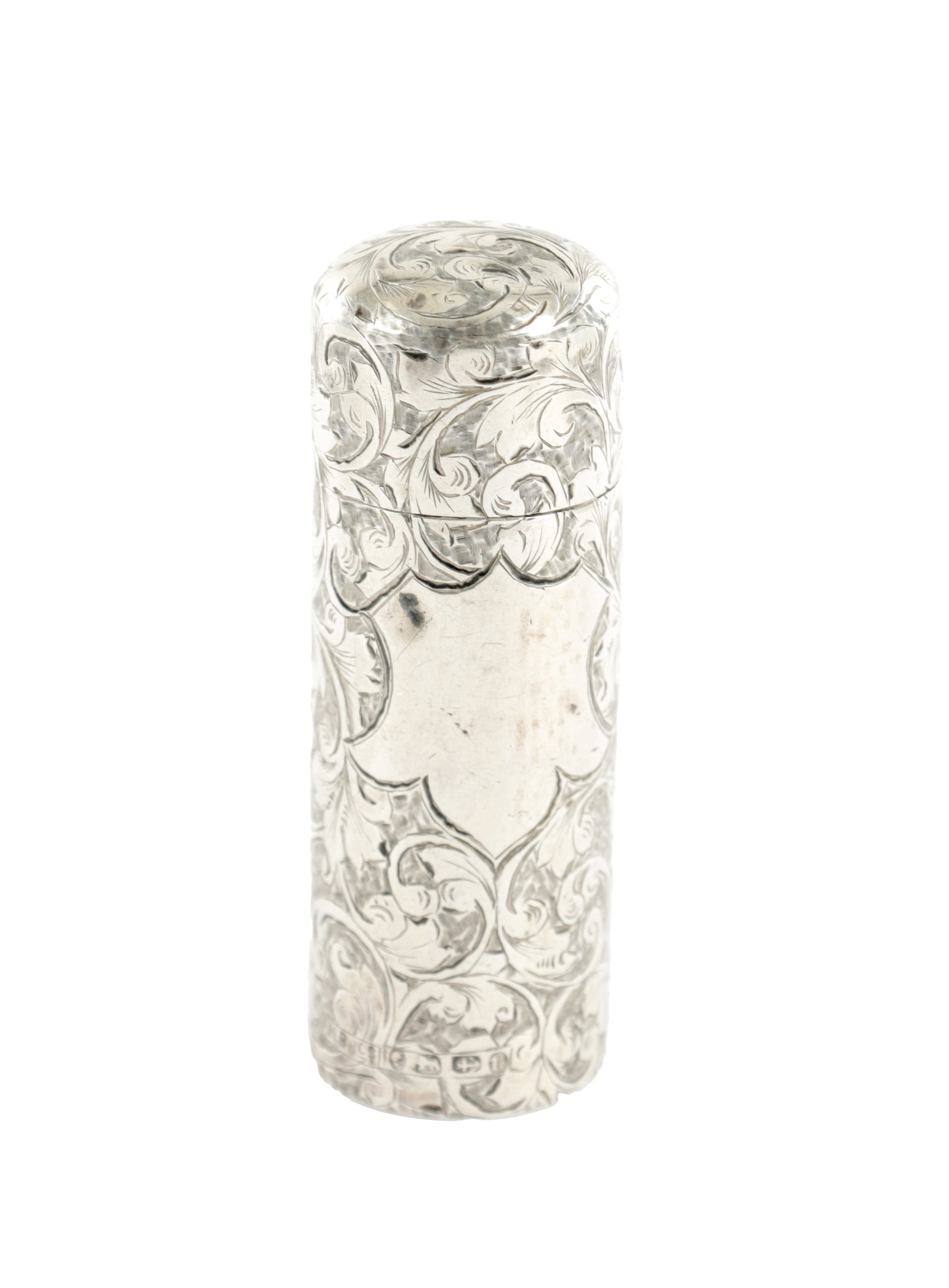 A VICTORIAN CYLINDRICAL SILVER SCENT BOTTLE (1 of 4)