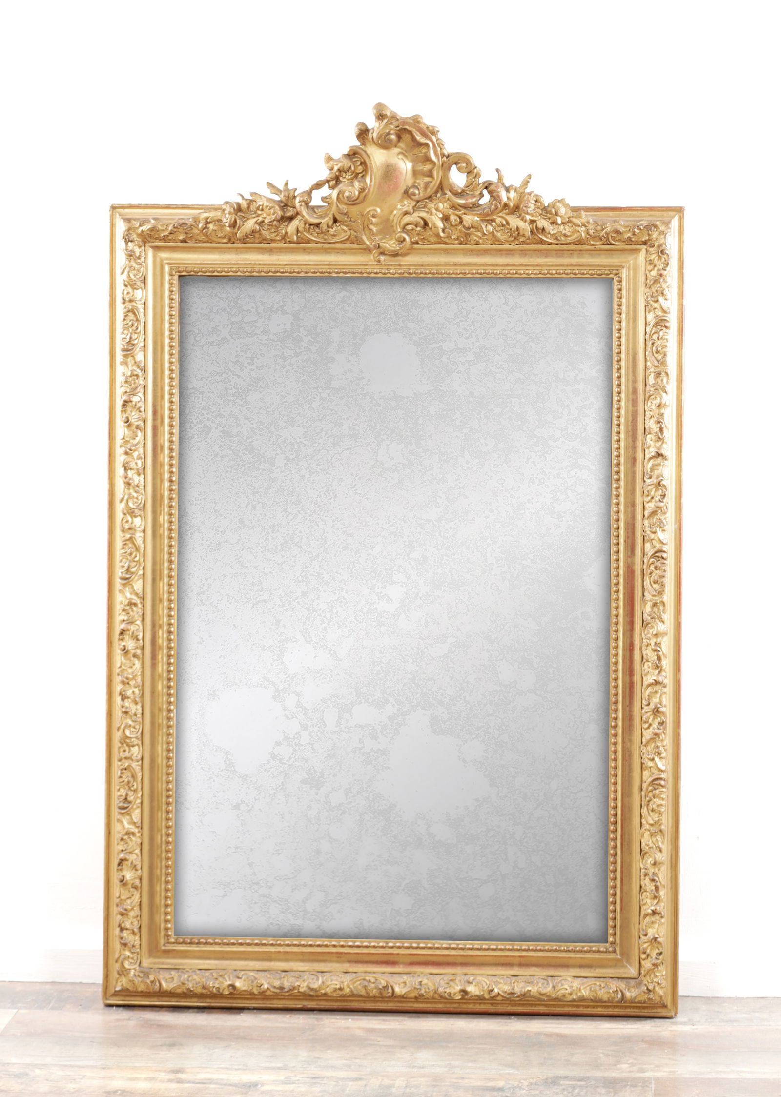 A LARGE 19TH RECTANGULAR CARVED GILTWOOD HANGING MIRROR (1 of 4)