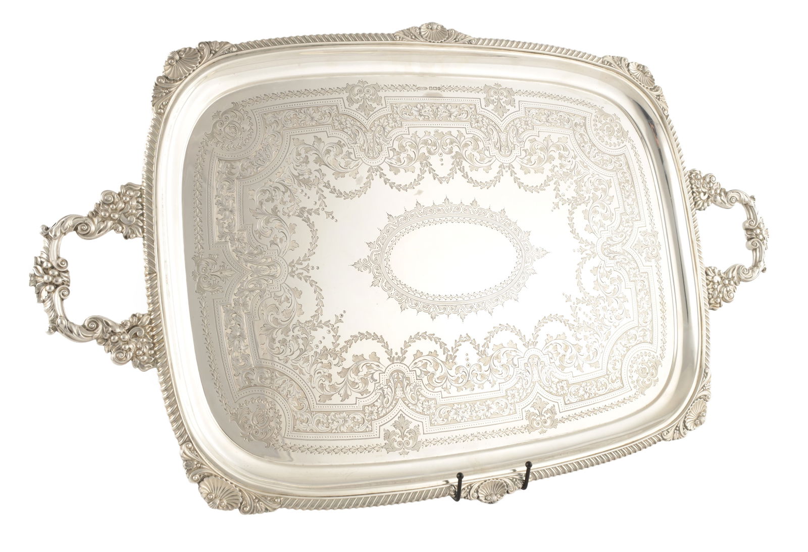 A LARGE LATE 19TH CENTURY SILVER TWIN HANDLED TRAY (1 of 9)