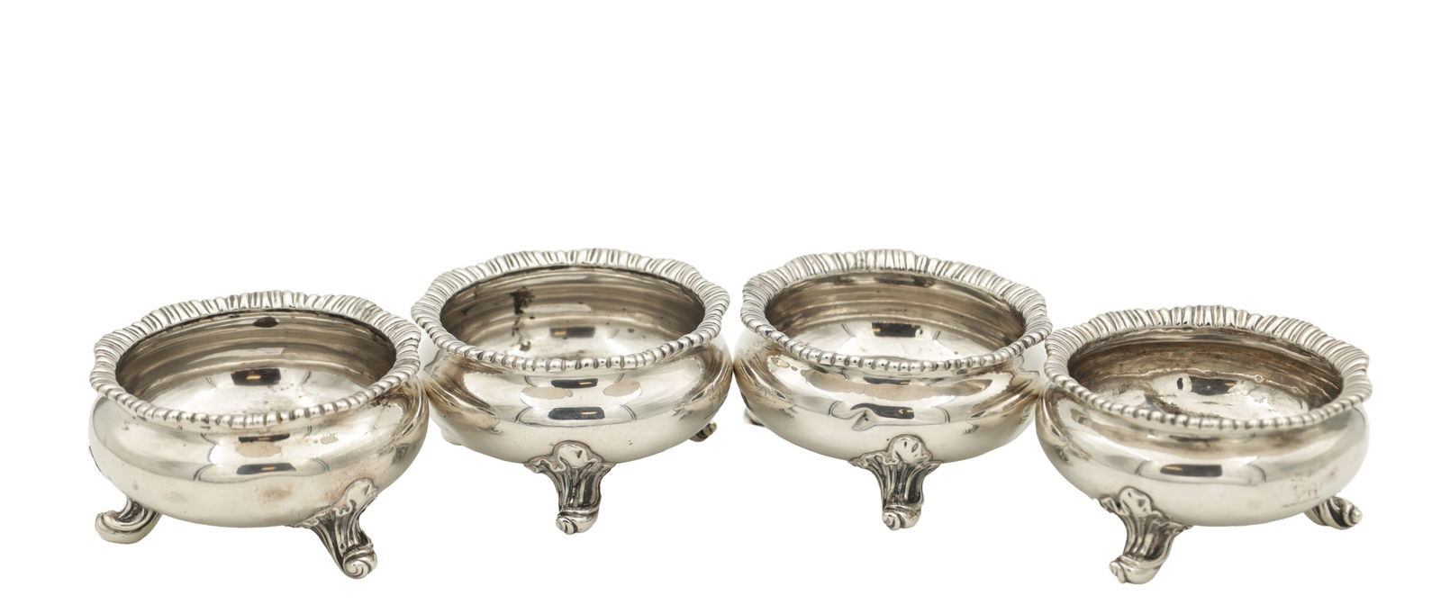 A SET OF FOUR EARLY 19TH CENTURY SILVER CRUET DISHES BY PAUL STORR (1 of 5)