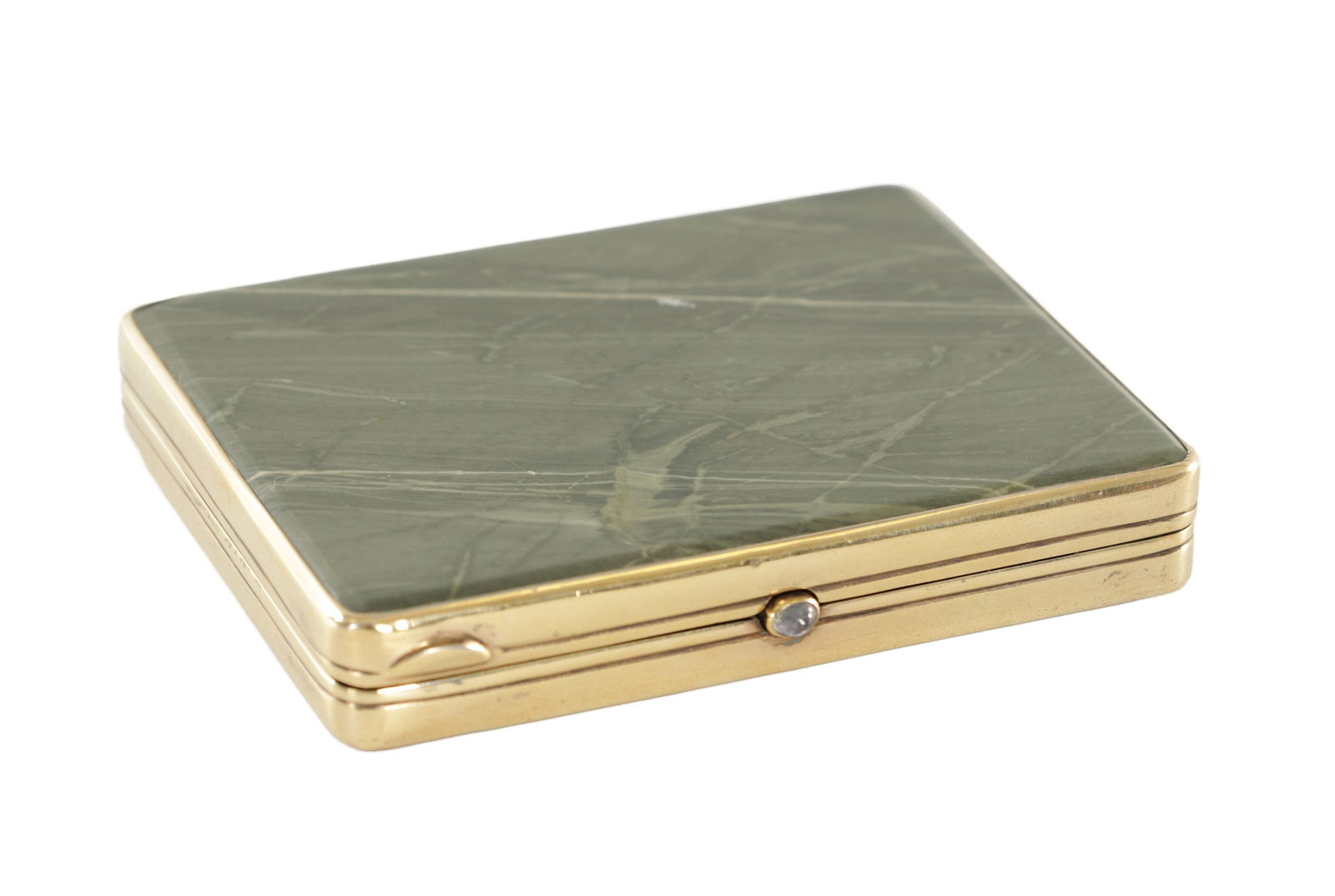 A MID 20TH CENTURY RUSSIAN SILVER-GILT AND GREEN MARBLE CIGARETTE CASE (1 of 2)