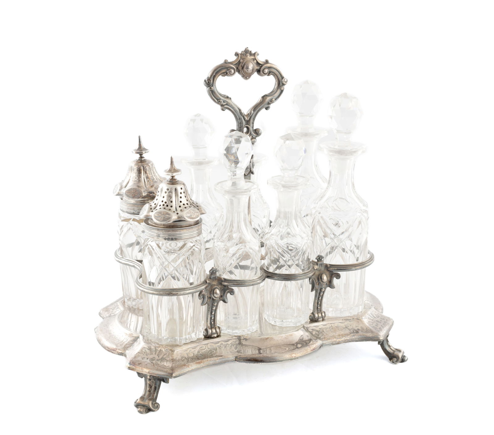 A MID 19TH CENTURY SILVER EIGHT BOTTLE CRUET STAND (1 of 16)