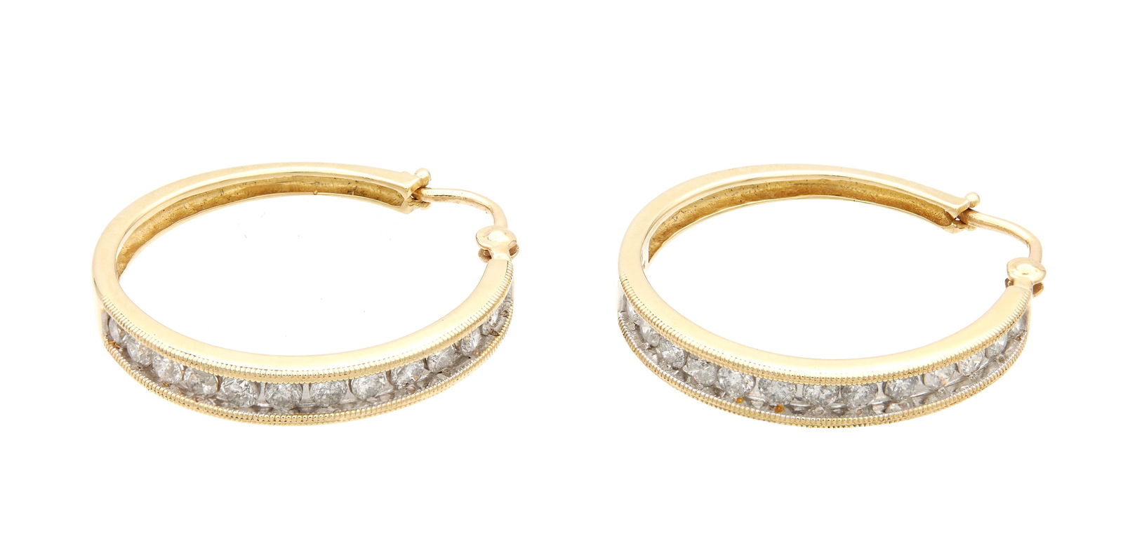 A PAIR OF 14CT GOLD AND DIAMOND HOOP EARRINGS (1 of 3)