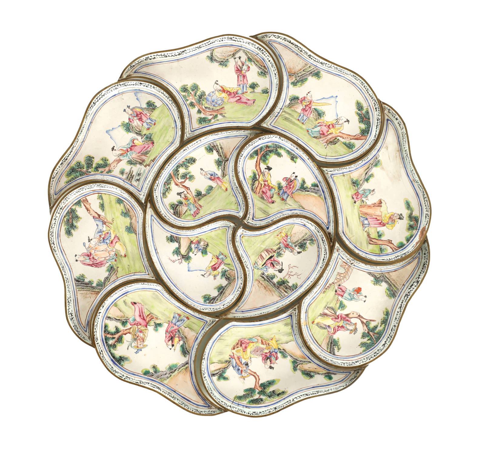 A CASED SET OF 18TH CENTURY CHINESE CANTON ENAMEL SWEETMEAT DISHES