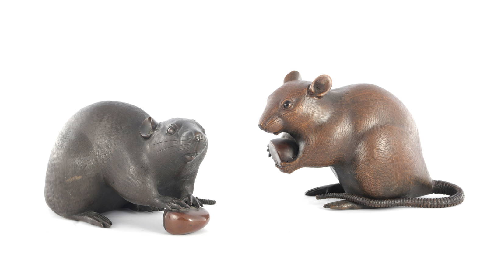 TWO LIFESIZE JAPANESE MEIJI PERIOD PATINATED BRONZE SCULPTURES