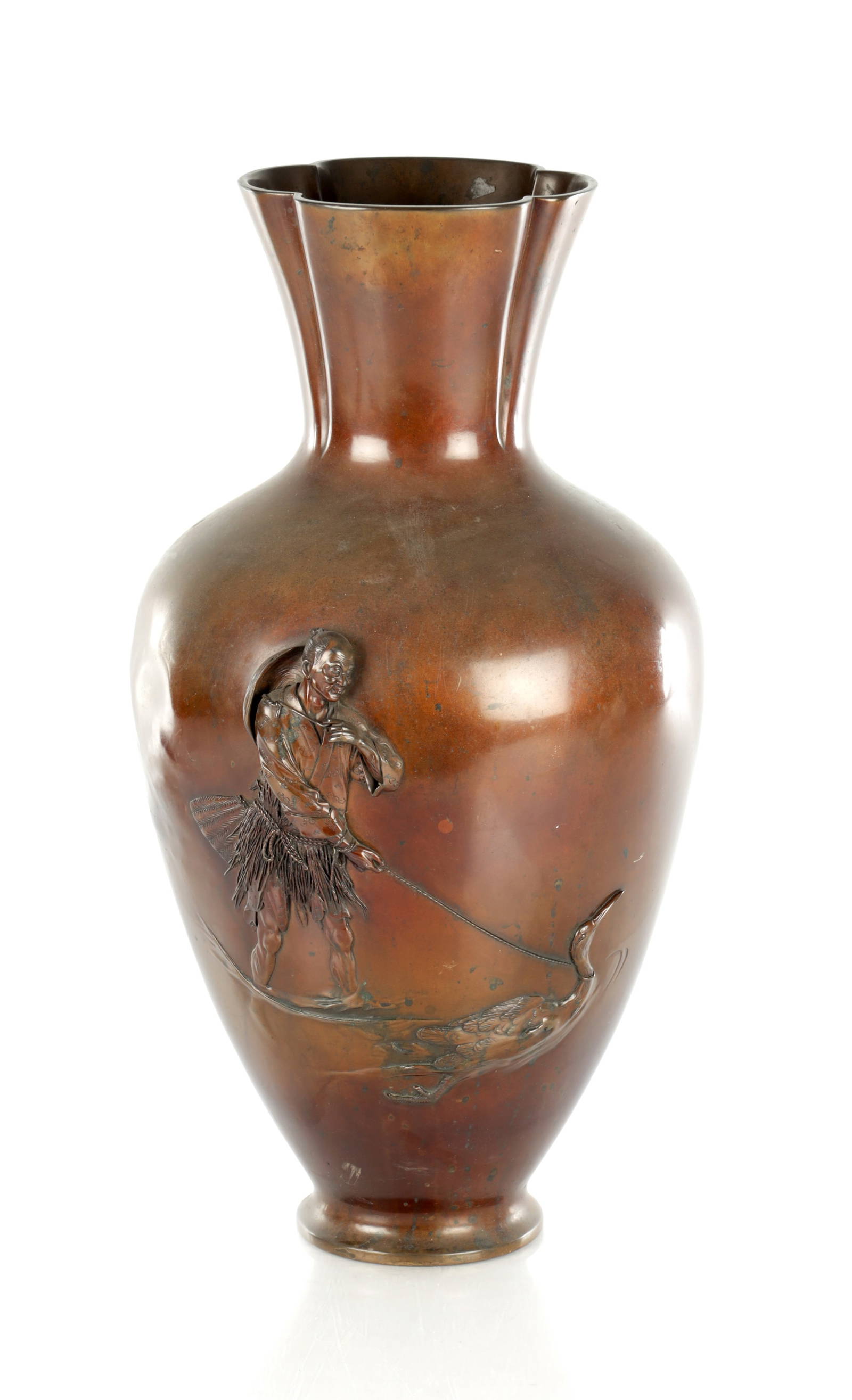 A LARGE JAPANESE MEIJI PERIOD BULBOUS RELIEF MODELLED VASE