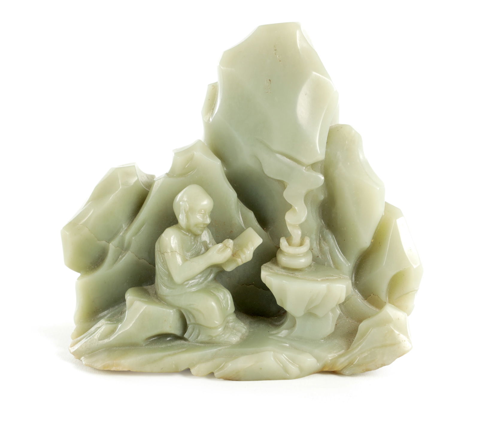 A 19TH CENTURY CHINESE GREEN JADE FIGURAL SCULPTURE (1 of 7)