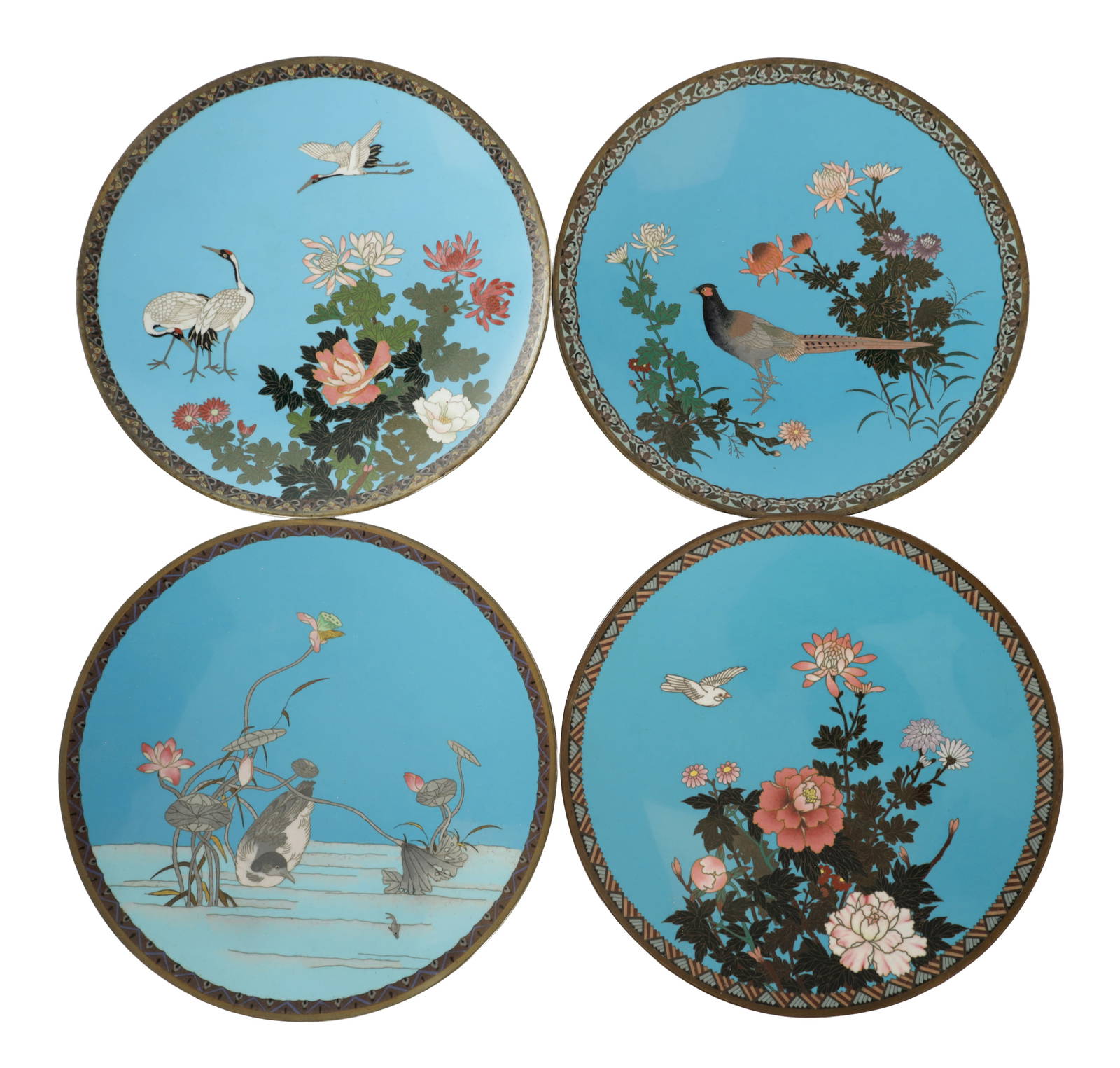A COLLECTION OF FOUR JAPANESE BLUE CLOISONNÉ ENAMELLED DISHES