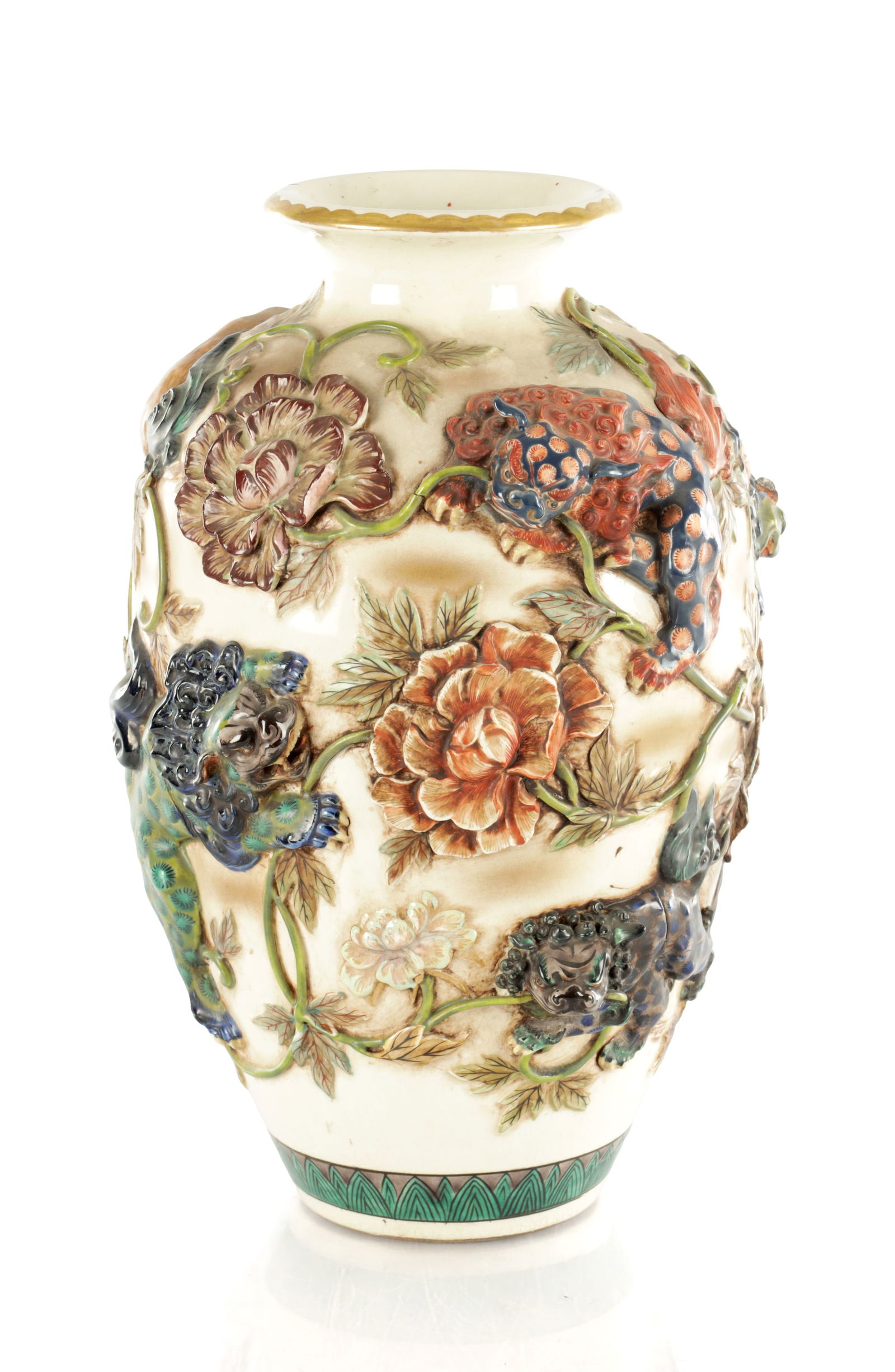 AN IMPRESSIVE JAPANESE KUTANI WARE RELIEF MOULDED VASE (1 of 14)
