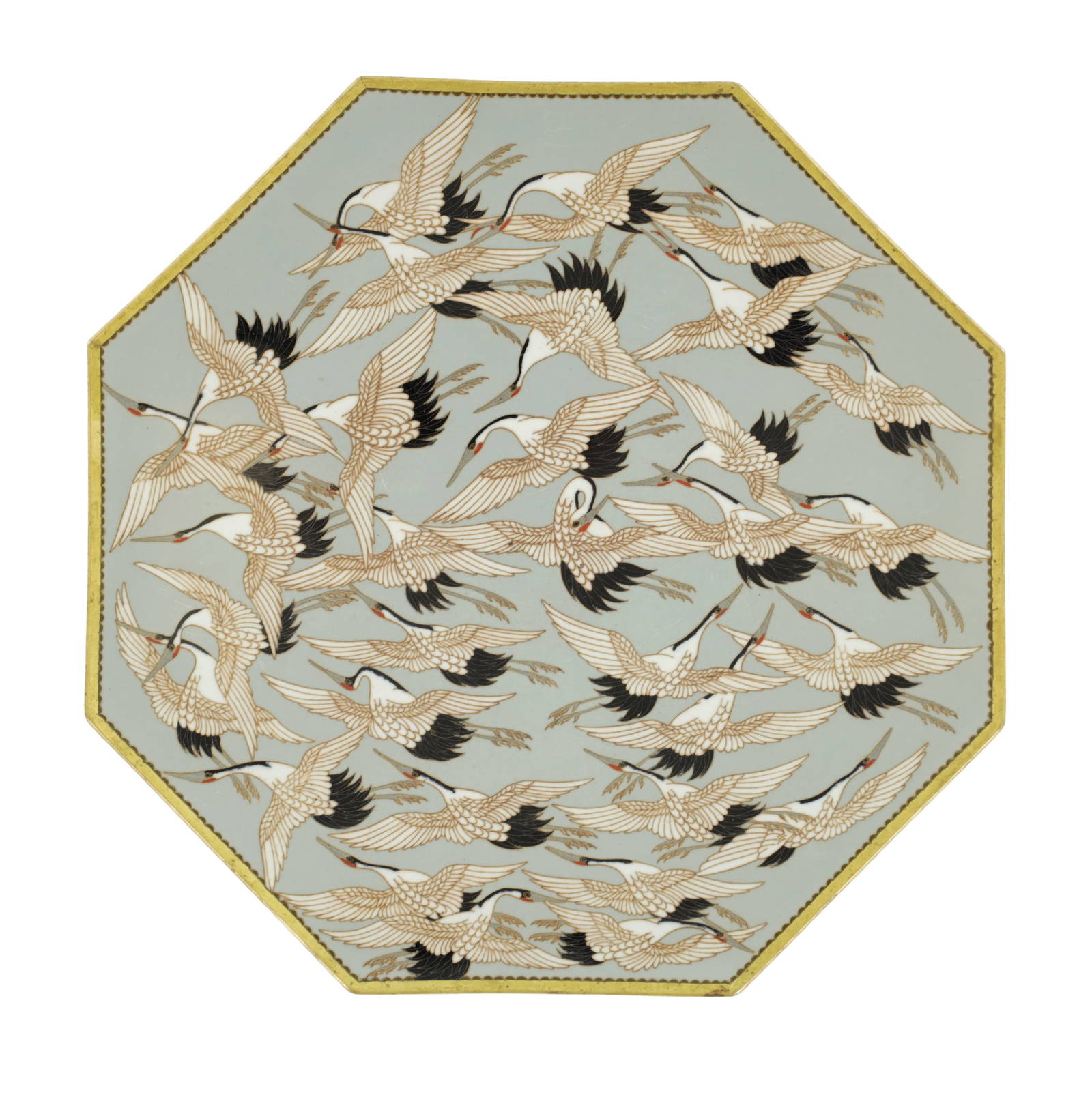 A JAPANESE MEIJI PERIOD OCTAGONAL PALE BLUE CLOISONNE ENAMEL CHARGER