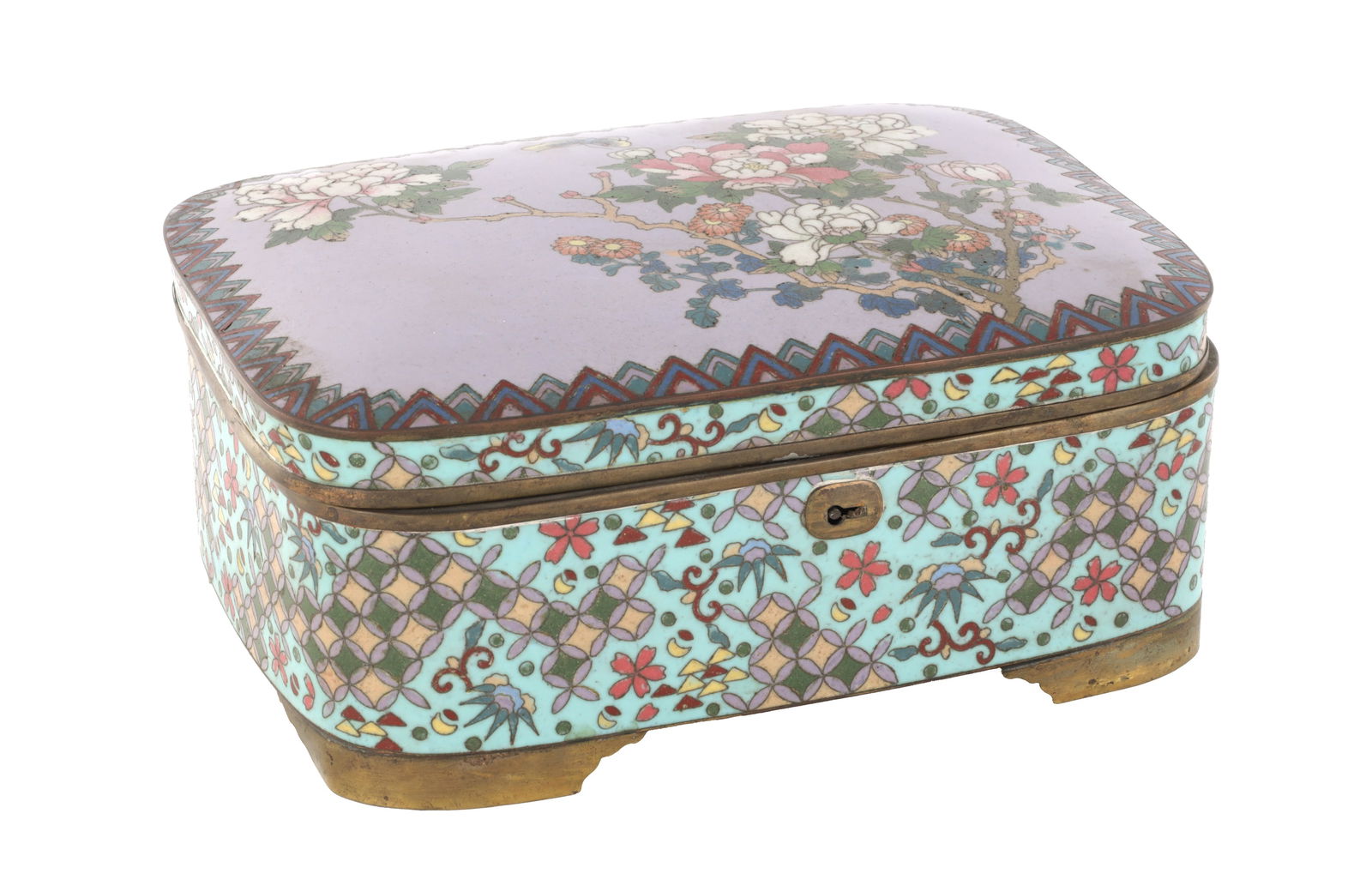 A JAPANESE MEIJI PERIOD CLOISONNE RECTANGULAR CASKET (1 of 11)