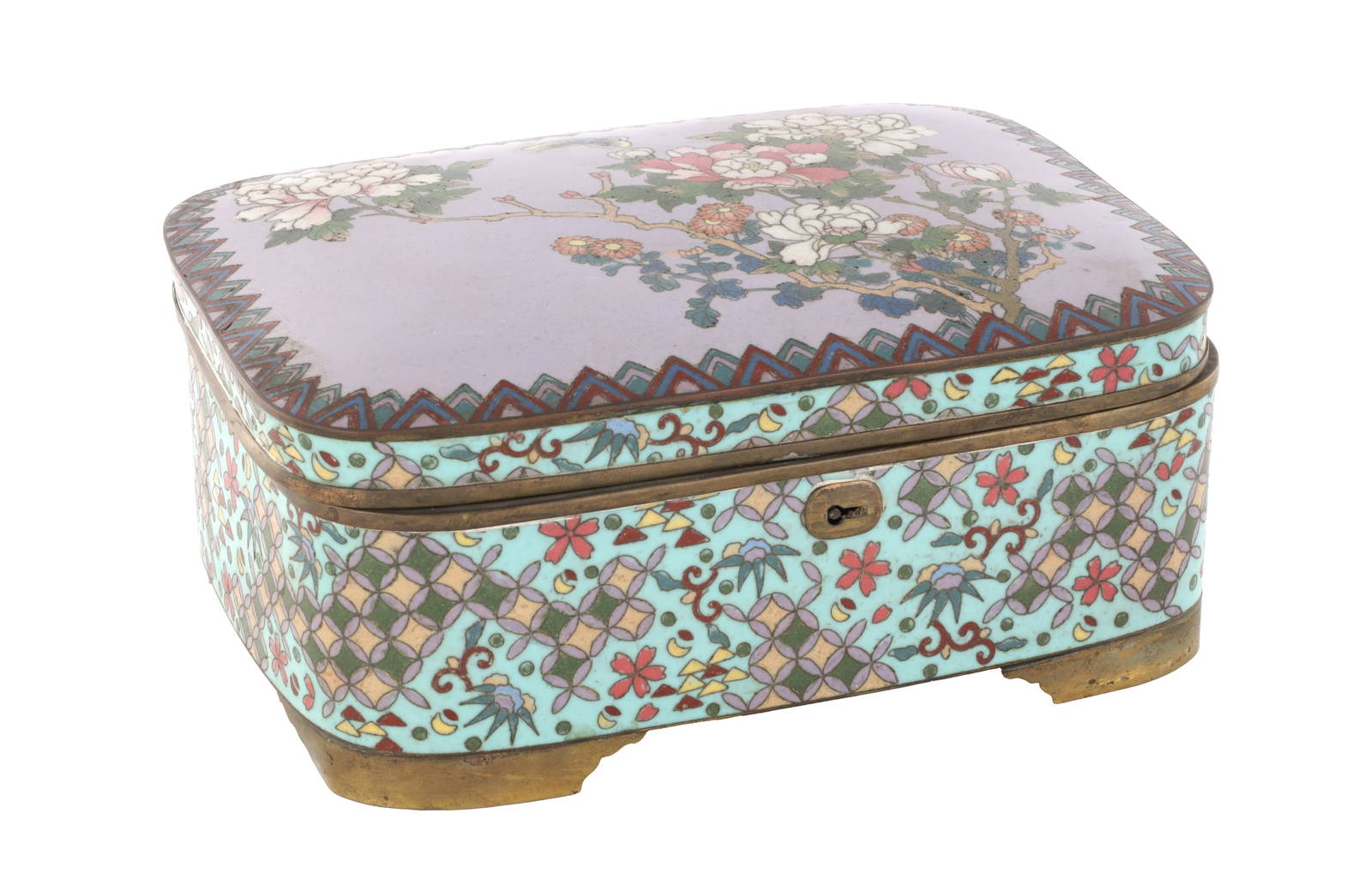 A JAPANESE MEIJI PERIOD CLOISONNE RECTANGULAR CASKET