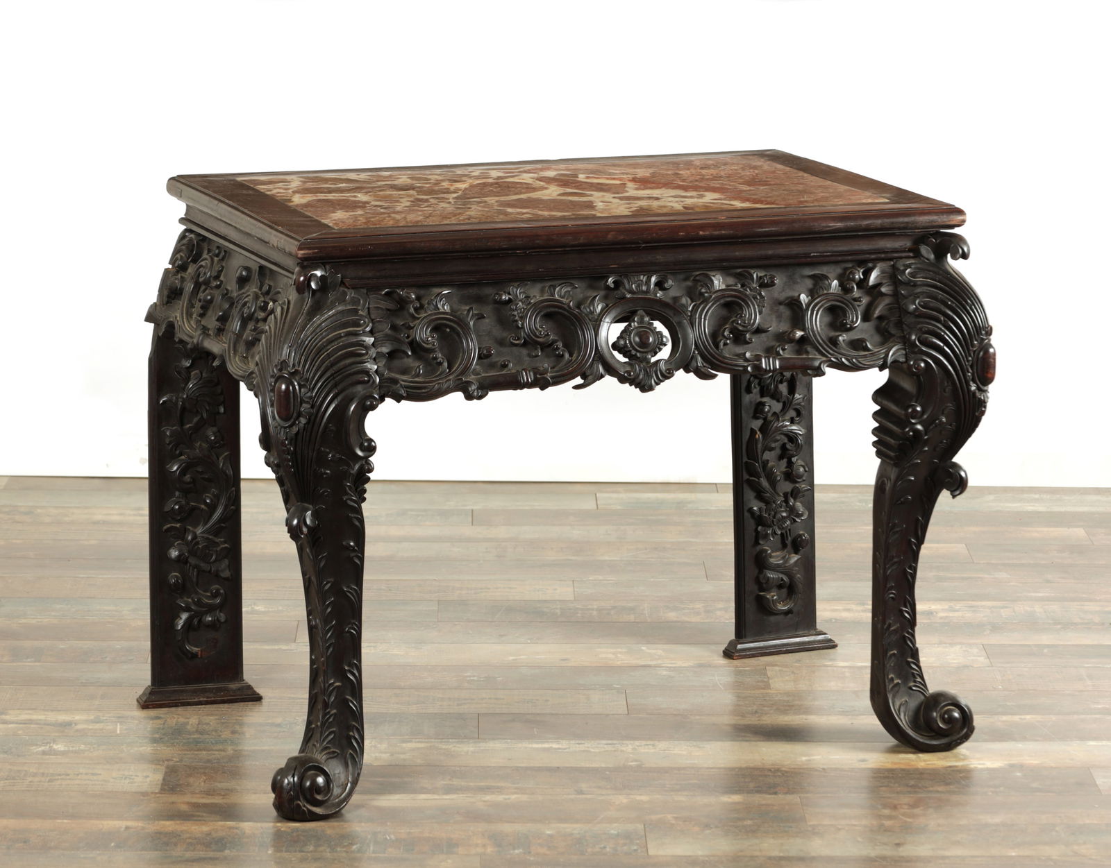 A 19TH CENTURY CHINESE CARVED HARDWOOD AND MARBLE INSET CONSOLE TABLE (1 of 11)