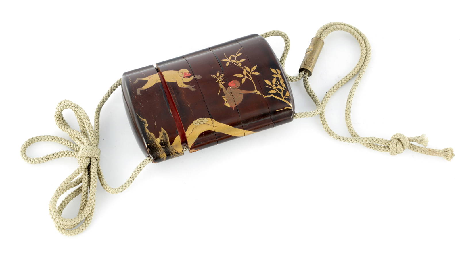 A FINE JAPANESE MEIJI PERIOD FIVE CASE LACQUERWORK AND GOLD GILT HIGHLIGHTED INRO