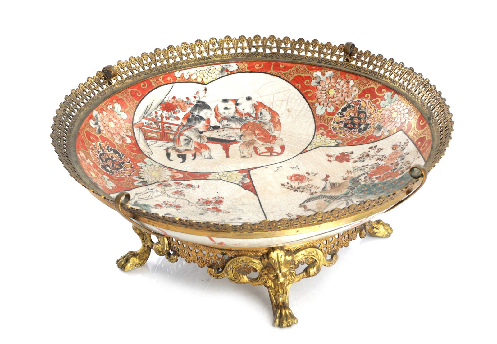 A JAPANESE MEIJI PERIOD SHOUNDO CHARGER WITH EUROPEAN ORMOLU MOUNTS