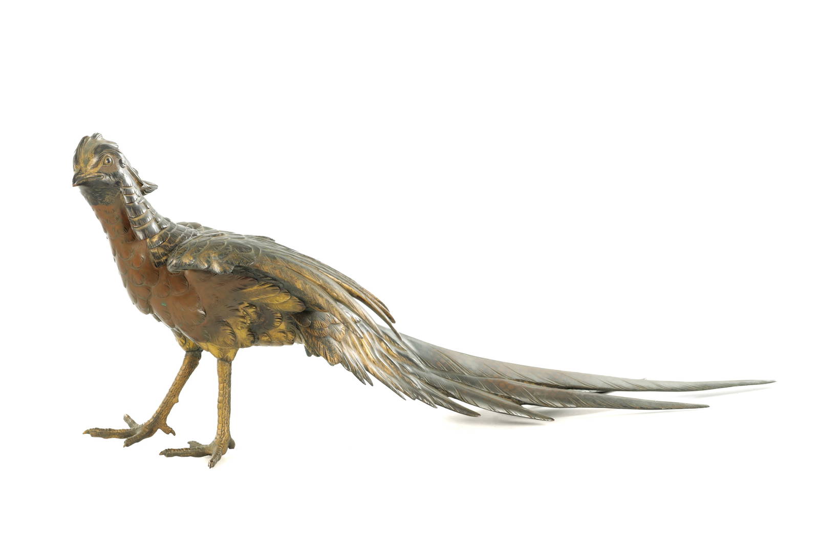 A JAPANESE MEIJI PERIOD PATINATED AND GILT BRONZE SCULPTURE