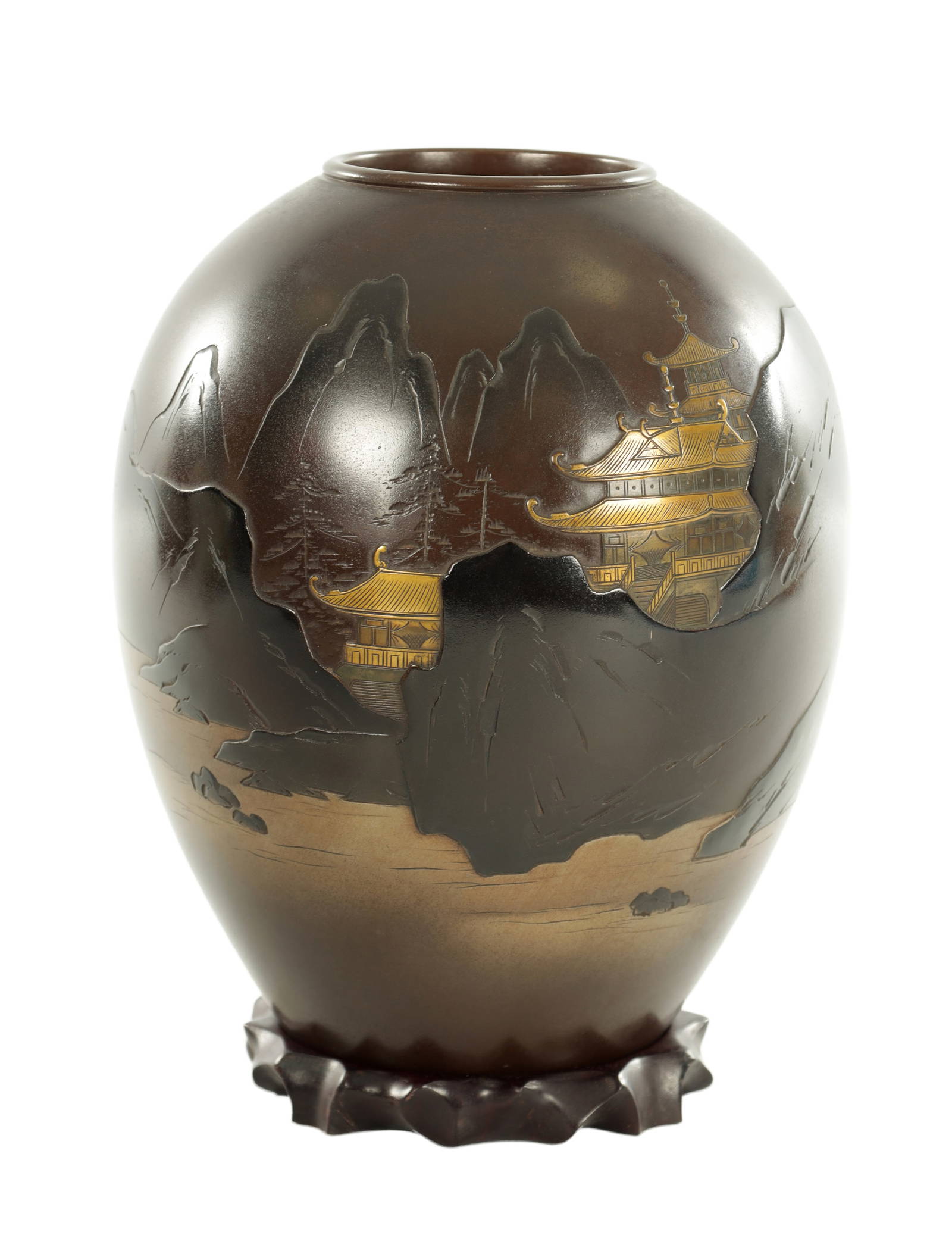 A JAPANESE MEIJI PERIOD CASED BRONZE VASE