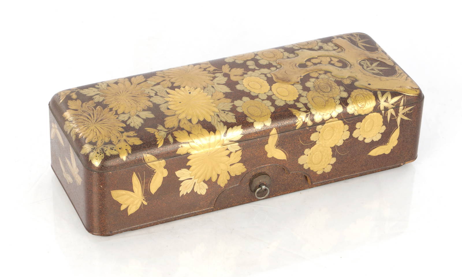 A JAPANESE MEIJI PERIOD LIDDED RAISED LACQUERWORK BOX
